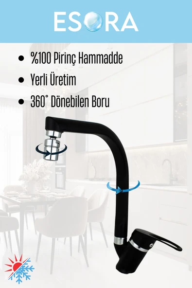 ESORA Siyah Krom Balık Sırtı Mix Lavabo Bataryası 2 Yıl Garantili Sıcak Soğuk Aç Kapa Musluk Çeşme - 2
