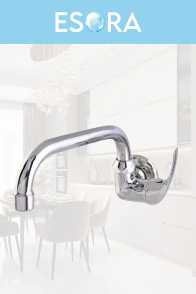 ESORA Duvardan Tek Su Çıkışlı Oynar Borulu Mutfak Evye Musluk Bataryası - Resim 2