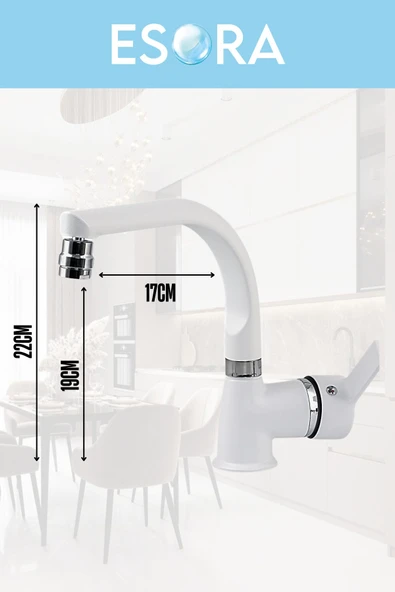 ESORA Beyaz Balık Sırtı Delta Lavabo Bataryası Oynar Başlıklı Çift Su Girişli Lavabo Musluğu Çeşme - Resim 3