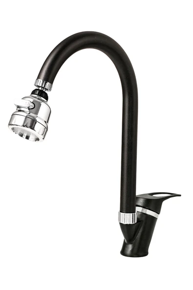 ESORA Siyah Krom Mix Mutfak Bataryası Oynar Başlıklı Mutfak Musluğu Eviye Bataryası Çift Su Girişli ürün görseli 1