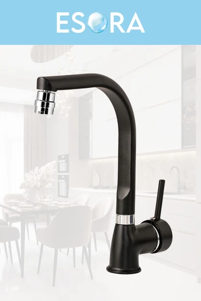 ESORA Siyah Balık Sırtı Delta Mutfak Bataryası Oynar Başlıklı Mutfak Musluğu Çift Su Girişli 2 Yıl Garanti ürün görseli 1