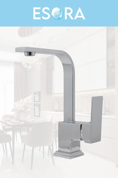 ESORA Krom Kare Kuğu Lavabo Bataryası 360° Döner Borulu