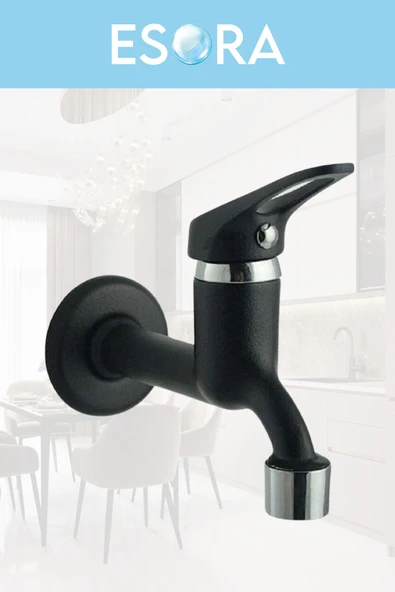 ESORA Siyah Mix Musluk Aç Kapa Lavabo WC Tuvalet Bahçe Musluğu Siyah Aç Kapa Garantili