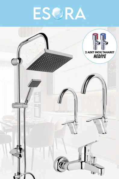 ESORA Robot Duş Sistemi, Baston Lavabo & Mutfak ve Banyo Bataryası 4'lü Set (2 Adet Taharet Hediyeli) - Resim 2