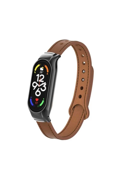 KILIFTECH Xiaomi Mi Band 7 Uyumlu KRD-68 Deri Zore Kordon-Kahverengi