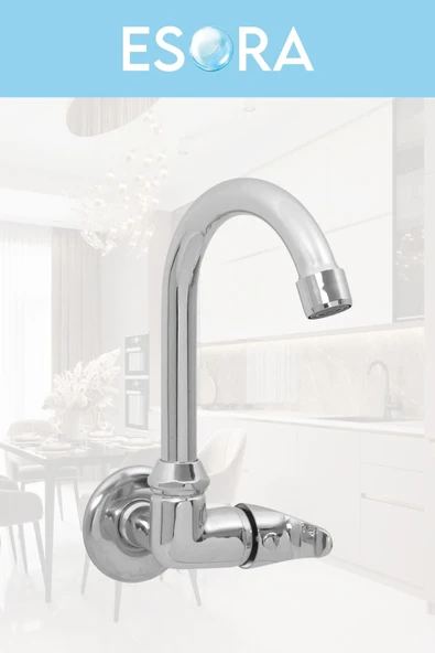 ESORA Mix Tekli Duvardan Baston Borulu Mutfak Eviye Musluğu Çeşmesi Bataryası - Resim 2