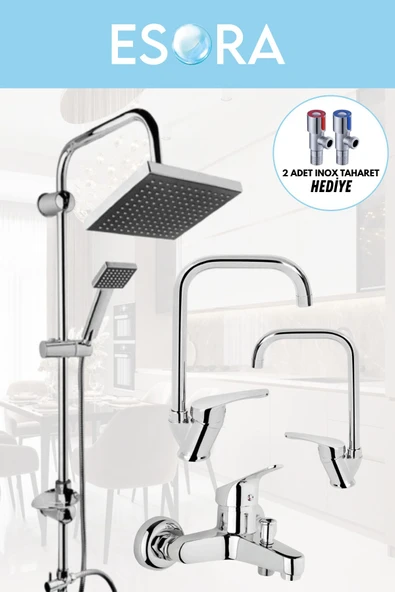 ESORA Robot Duş Sistemi, Köşe Lavabo & Mutfak ve Banyo Bataryası 4'lü Set (2 Adet Taharet Hediyeli) - 2