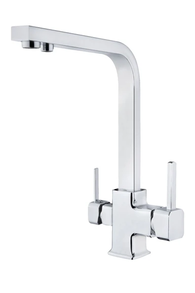 ESORA Krom Arıtmalı Kare Eviye L Boru Mutfak Bataryası (Sıcak Soğuk Girişli, Pirinç Malzeme) ürün görseli 1