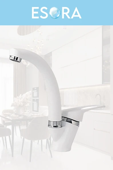 ESORA Beyaz Krom Mix Lavabo Bataryası Çift Su Grişli Çeşme Banyo Musluğu Mutfak Çeşmesi 2 Yıl Garantili ürün görseli 1