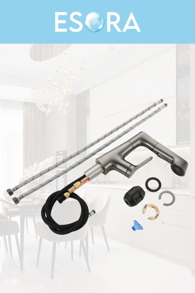 ESORA Modern Siyah Pistonlu Mutfak Eviye Bataryası - 2