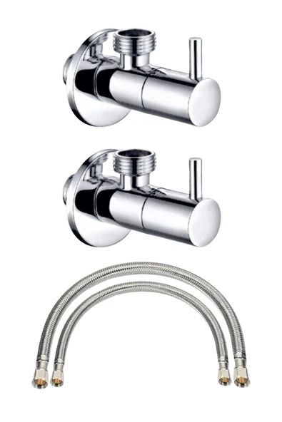 ESORA Krom Lüx 2 Adet Çubuk Taharet Musluğu + 2 Adet Flex Bağlantı Hortumu ürün görseli 1