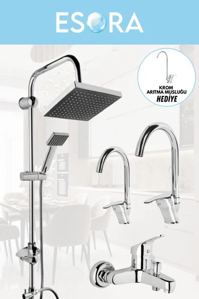 ESORA Robot Duş Sistemi, Baston Lavabo & Mutfak ve Banyo Bataryası 4'lü Set (Arıtma Musluğu Hediyeli) - Resim 2
