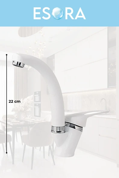 ESORA Beyaz Krom Mix Lavabo Bataryası Çift Su Grişli Çeşme Banyo Musluğu Mutfak Çeşmesi 2 Yıl Garantili - Resim 2