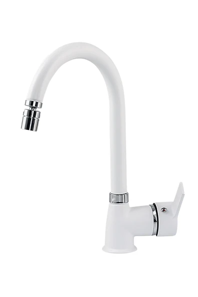 ESORA Beyaz Krom Delta Eviye Batarya Oynar Başlıklı Mutfak Bataryası Çift Su Girişli Mutfak Musluğu Çeşme ürün görseli 1