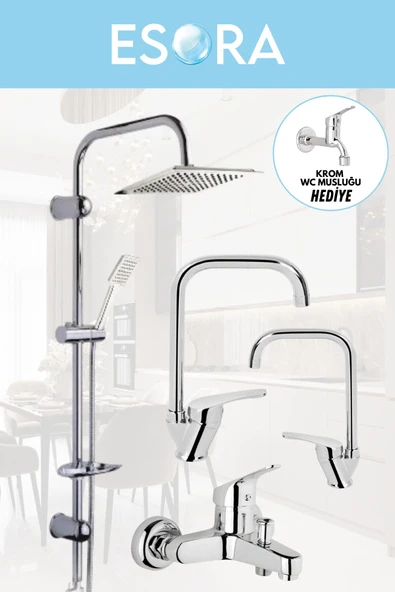 ESORA Dubai Robot Duş Sistemi, Köşe Lavabo & Mutfak ve Banyo Bataryası 4'lü Set ( WC Musluğu Hediyeli) - Resim 2
