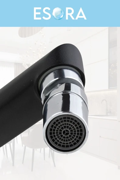 ESORA Siyah Balık Sırtı Delta Mutfak Bataryası Oynar Başlıklı Mutfak Musluğu Çift Su Girişli 2 Yıl Garanti - Resim 3