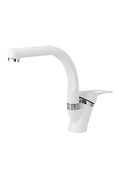 ESORA Beyaz Balık Sırtı Mix Lavabo Bataryası Çift Su Grişli Çeşme Banyo Musluğu Çeşmesi 2 Yıl Garantili - 1