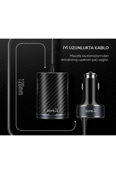 KILIFTECH Siyah ZR-C502 2+2 Araç Şarj Seti Zore-KTH - 4