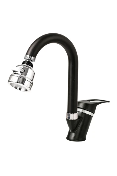ESORA Siyah Krom Baston Lavabo Bataryası Filtreli Oynar Başlıklı Banyo Musluğu Çeşmesi Çift Su Girişli - 1