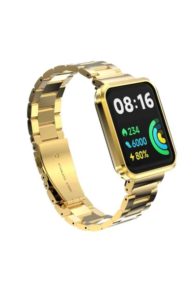 KILIFTECH Xiaomi Redmi Watch 2 Lite Uyumlu KRD-60 Metal Zore Kordon-Gold