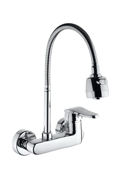 ESORA Krom 2 Fonksiyonlu Oynar Borulu Duvardan Mutfak Bataryası Çeşmesi Musluğu ürün görseli 1