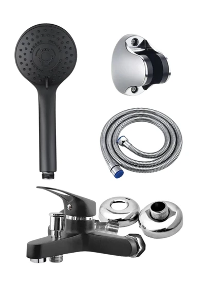 ESORA SİYAH BANYO BATARYASI DUŞ BAŞLIĞI HORTUMU VE MAFSALI SET ürün görseli 1