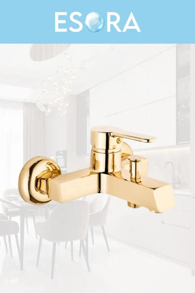 ESORA Gold Yuvarlak Robot Duş Seti, Kare Banyo, Lavabo Bataryası Musluğu 3'lü Set - 4