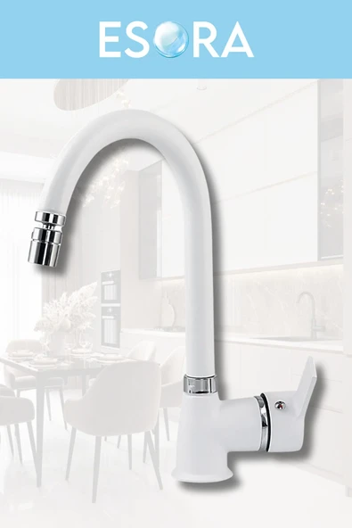 ESORA Krom Dubai Robot Duş Seti , Beyaz Delta Eviye , Lavabo , Banyo Bataryası 4’lü Set - 4