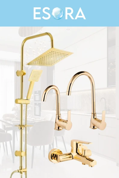 ESORA Gold Kare Robot Duş Seti , Eviye , Lavabo , Banyo Bataryası 4’lü Set - Resim 2