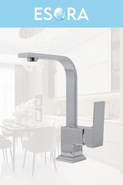 ESORA Krom Robot Duş Seti , Lüx Kare Eviye , Lavabo , Banyo Bataryası 4’lü Set - 5