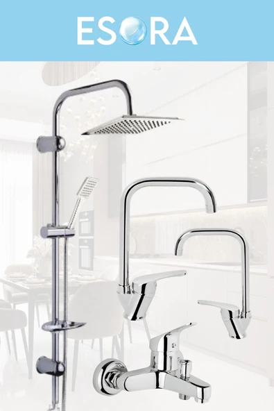 ESORA Dubai Krom Robot Duş Seti , Köşe Eviye , Lavabo , Banyo Bataryası 4’lü Set
