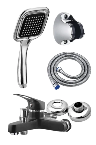 ESORA SİYAH BANYO BATARYASI DUŞ BAŞLIĞI HORTUMU VE MAFSALI SET ürün görseli 1