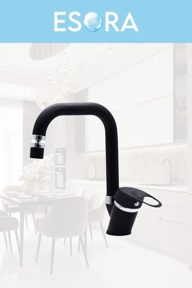 ESORA Siyah Robot Duş Seti , Siyah Köşe Borulu Eviye , Lavabo , Banyo Bataryası 4’lü Set - 4