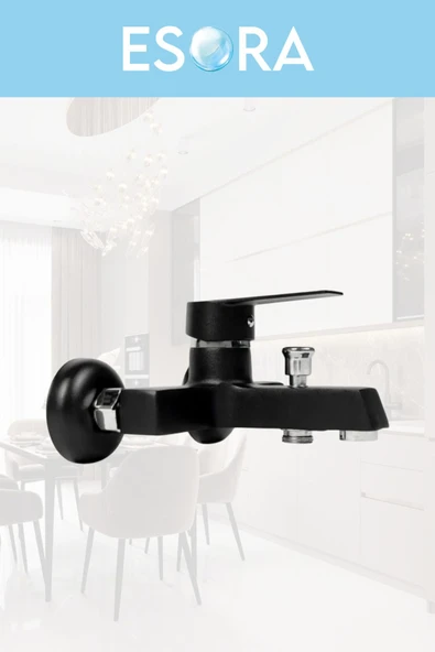 ESORA Dubai Krom Robot Duş Seti , Siyah Lüx Kare Eviye , Sabit Lavabo , Banyo Bataryası 4’lü Set - Resim 6