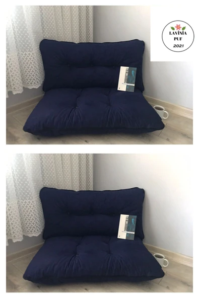 Lavinia Puf Lavinia Petek Önü Palet Yer Minderi Ikili Takım 2 Adet Sırtlı Lacivert - Resim 4
