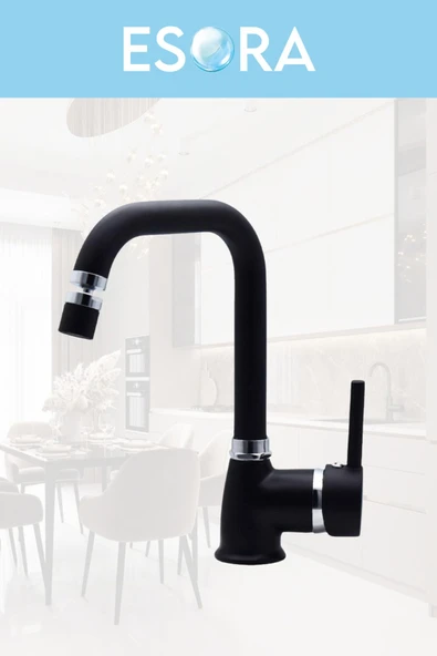ESORA Siyah Robot Duş Seti , Siyah Köşe Borulu Eviye , Lavabo , Banyo Bataryası 4’lü Set - 3