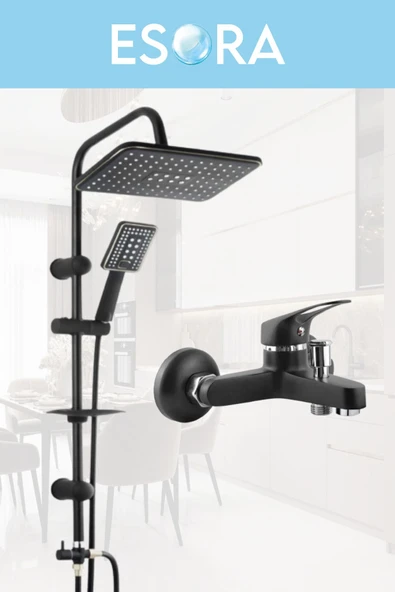 ESORA Siyah Robot Tepe Yağmurlama Banyo- Musluğu Çeşmesi 2'li Set - 2