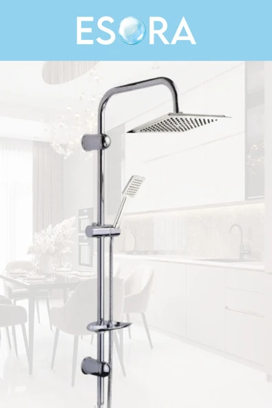 ESORA Dubai Krom Robot Duş Seti , Beyaz Oynar Borulu Eviye , Baston Lavabo , Banyo Bataryası 4’lü Set - Resim 3