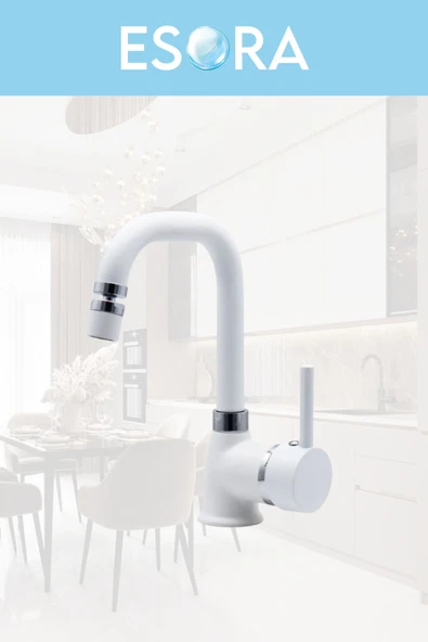 ESORA Krom Siyah Robot Duş Seti , Beyaz Köşe Borulu Eviye , Lavabo , Banyo Bataryası 4’lü Set - Resim 5