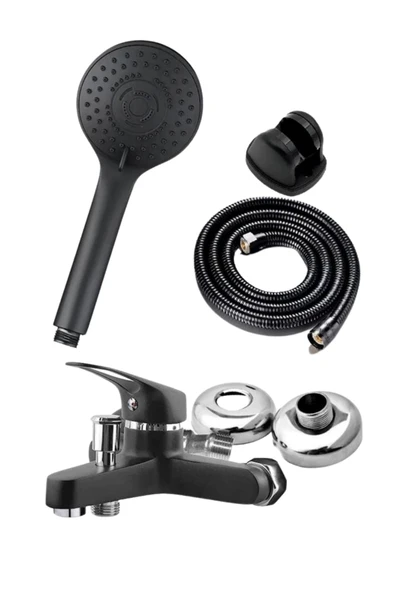 ESORA SİYAH BANYO BATARYASI DUŞ BAŞLIĞI HORTUMU VE MAFSALI SET ürün görseli