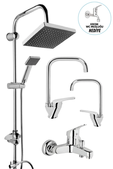 ESORA Robot Duş Sistemi, Köşe Lavabo & Mutfak ve Banyo Bataryası 4'lü Full Set ( WC Musluğu Hediyeli) ürün görseli