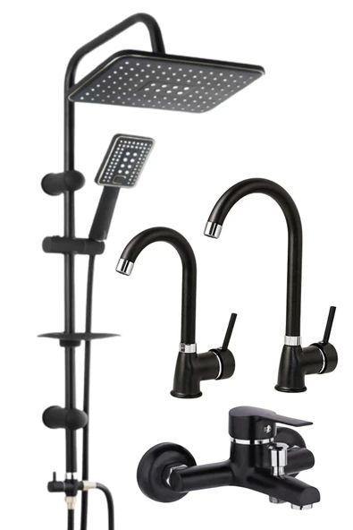 ESORA Siyah Robot Tepe Yağmurlama Delta Banyo-mutfak-lavabo Bataryası Musluğu Çeşmesi 4' Lü Set Paslanmaz ürün görseli