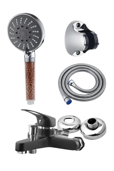 ESORA SİYAH BANYO BATARYASI DUŞ BAŞLIĞI HORTUMU VE MAFSALI SET ürün görseli