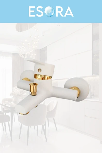 ESORA Gold Yuvarlak Robot Duş Seti , Beyaz Gold Sabit Lavabo , Banyo Bataryası 3’lü Set - Resim 5