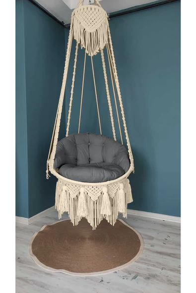 ERVA Gri Makrome Salıncak Minderi (SADECE MİNDER) ürün görseli 1