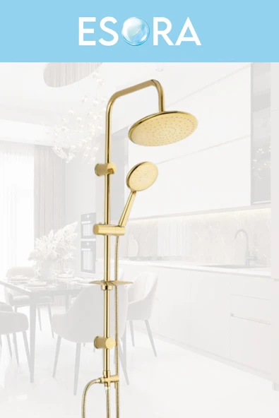 ESORA Gold Yuvarlak Robot Duş Seti , Siyah Lüx Kare Eviye , Sabit Lavabo , Banyo Bataryası 4’lü Set - Resim 3