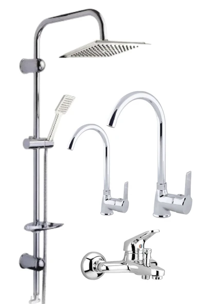 ESORA Krom Dubai Robot Duş Seti , Krom Delta Eviye , Lavabo , Banyo Bataryası 4’lü Set ürün görseli 1