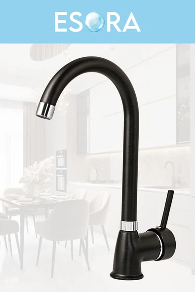 ESORA Siyah Robot Duş Seti Baston Borulu Eviye, Mix Lavabo ve Banyo Bataryası 4lü Set - 3