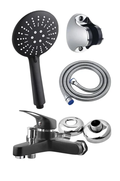 ESORA SİYAH BANYO BATARYASI DUŞ BAŞLIĞI HORTUMU VE MAFSALI SET ürün görseli