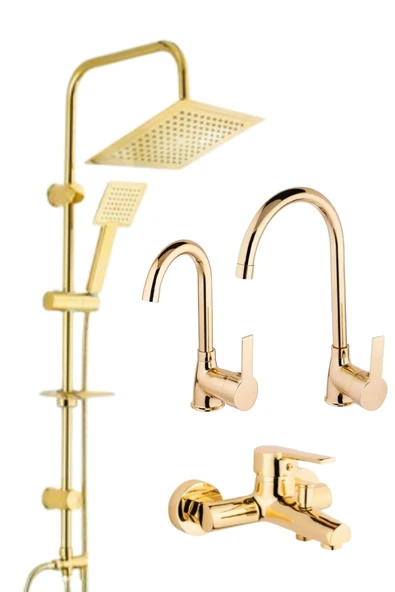 ESORA Gold Kare Robot Duş Seti , Eviye , Lavabo , Banyo Bataryası 4’lü Set ürün görseli